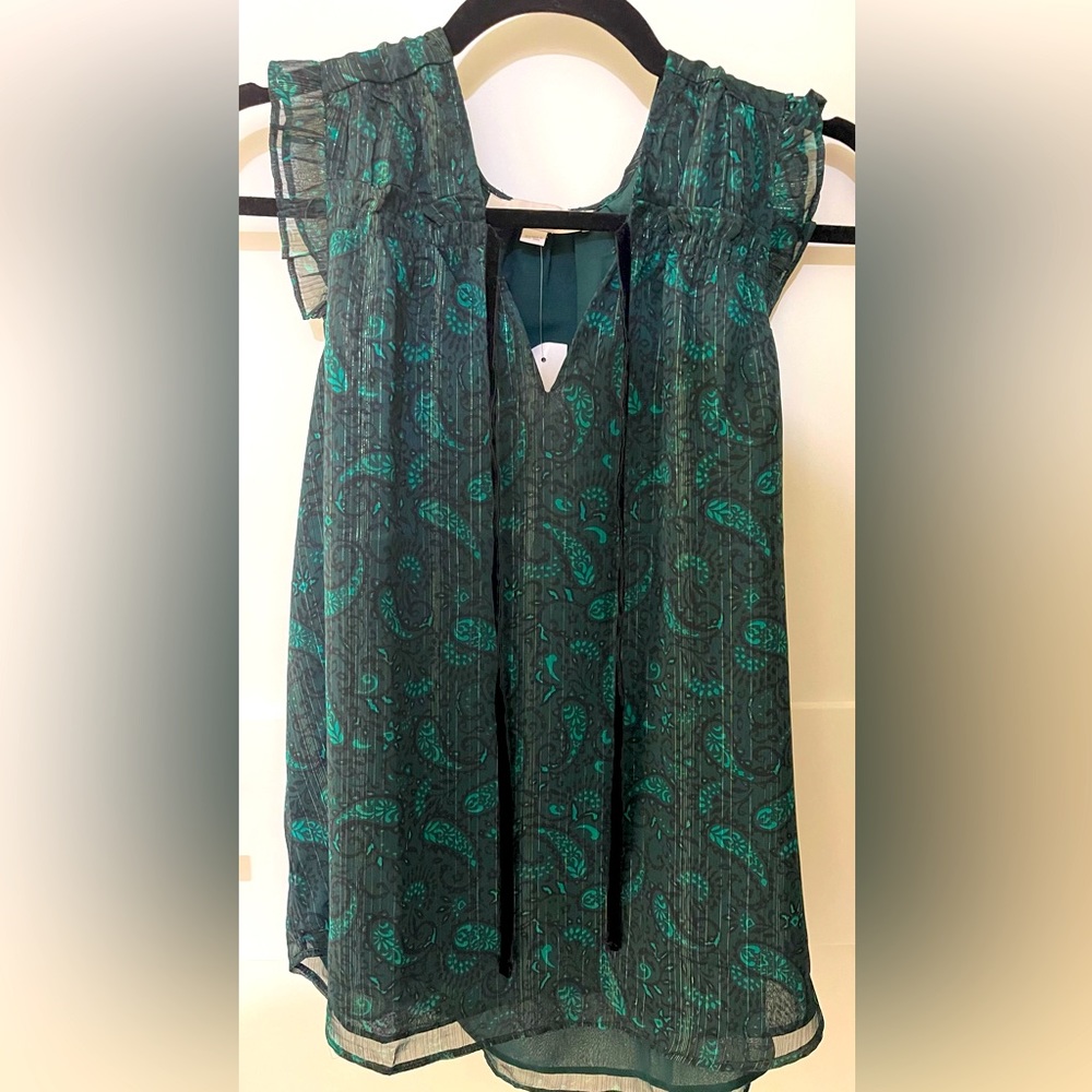 XS Loft green and black sleeveless blouse. NWT